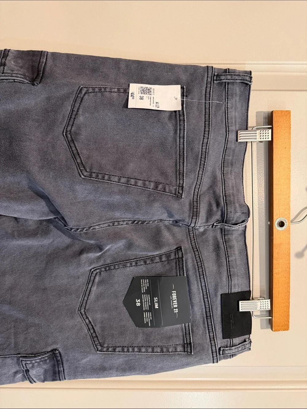 Forever 21 Washed Gray Slim Cargo Jeans